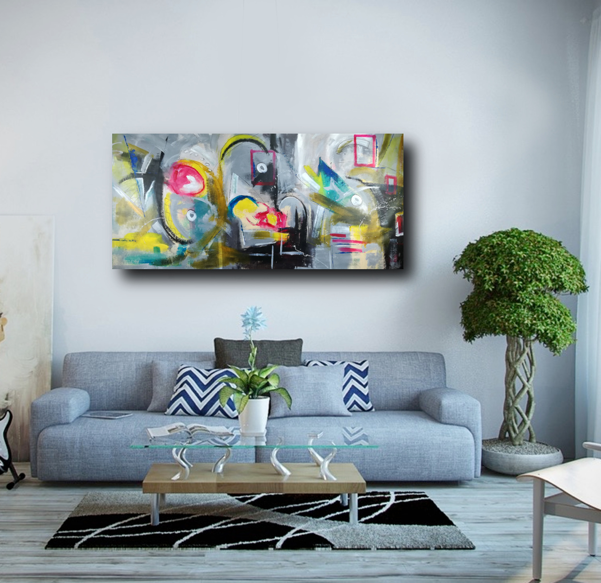 Quadri moderni astratti su tela blu dipinti su tela per soggiorno