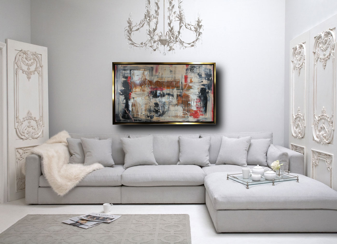 quadro moderno con cornice oro 120x70 